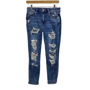 American‎ Eagle Mom High Rise Jeans Distressed Ripped Grunge Stretch Preppy  4